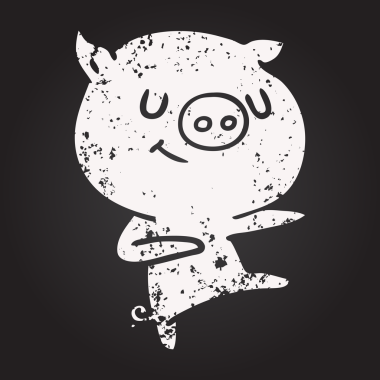 Kara tahta tebeşir mutlu çizgi film domuz dansı bir insan tarafından çizildi