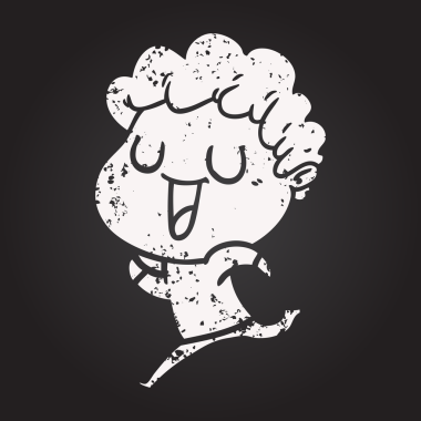 Bir insan tarafından çizilen kara tahta tebeşir gülen çizgi film adamı