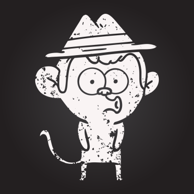 Tahta tebeşir karikatür korna çalan maymun bir insan tarafından çizilmiş.