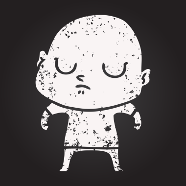 Bir insan tarafından çizilmiş karatahta tebeşirli kel adam.