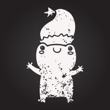 Bir insan tarafından çizilmiş kara tahta tebeşir şirin Noel kurbağası.