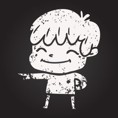 Bir insan tarafından çizilmiş kara tahta tebeşir çizgi filmi mutlu çocuk