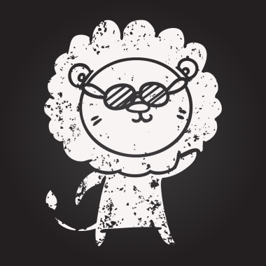 Bir insan tarafından çizilmiş kara tahta tebeşir karikatür aslanı