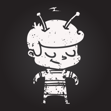 Bir insan tarafından çizilmiş kara tahta dostu çizgi film uzay adamı.