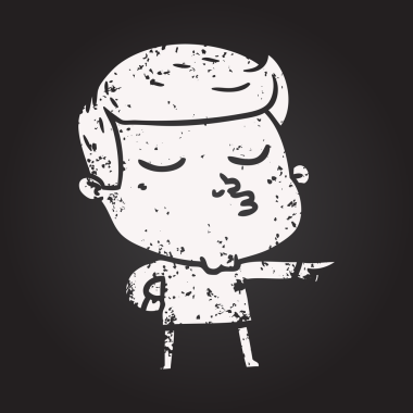 Karatahta tebeşir karikatür mankeni bir insan tarafından çizilmiş.