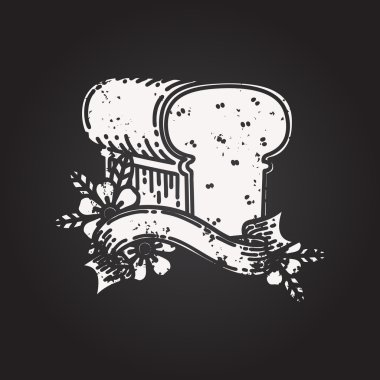 Siyah dövmeli kara tahta parşömen afişi. Bir insan tarafından çizilmiş ekmek somunu.