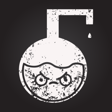 Tahta tebeşir, bir insan tarafından çizilmiş bir bilim deneyinin karikatürü.