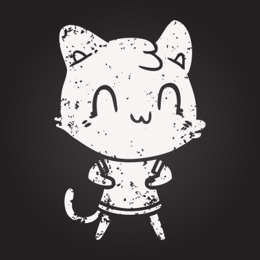 Bir insan tarafından çizilmiş kara tahta tebeşir çizgi filmi mutlu kedi.