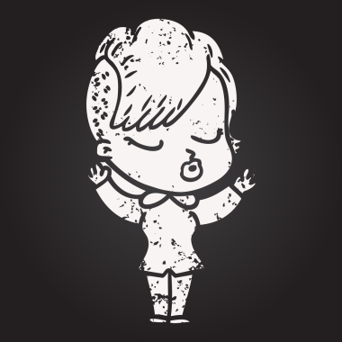 Tahta tebeşir karikatürü. Bir insan tarafından çizilmiş güzel hippi kız.