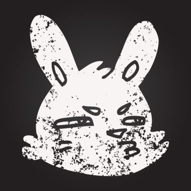 Kara tahta tebeşir karikatür karikatür karamsar tavşan çiziyor bir insan tarafından çizilmiş