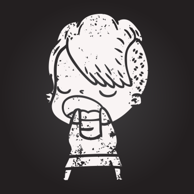 Karatahta tebeşir karikatürü. Havalı hippi kız bir insan tarafından çizilmiş.