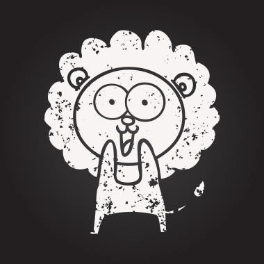 Karatahta tebeşirle çizilmiş mutlu çizgi film aslanı.