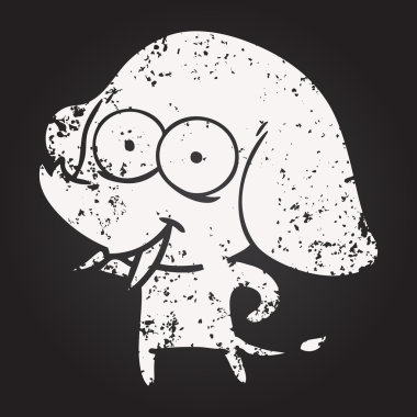 Bir insan tarafından çizilmiş karatahta mutlu çizgi film fili.