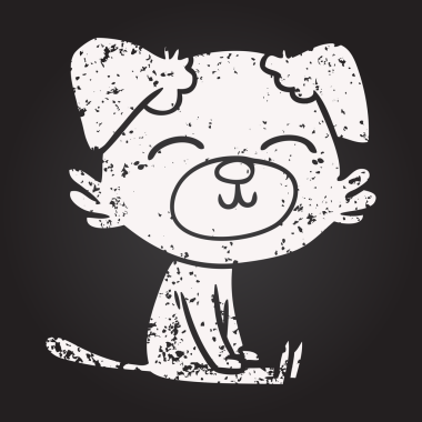 Bir insan tarafından çizilmiş karatahta tebeşirli köpek.