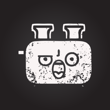 Tahta tebeşir, bir insan tarafından çizilmiş bir tost makinesinin karikatürü.