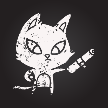 Karatahta tebeşiri bir insan tarafından çizilmiş çizgi film kedisi.