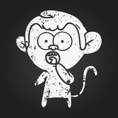 Karatahta karikatür bir insan tarafından çizilmiş maymun.