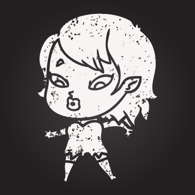 Tahta tebeşir. Bir insan tarafından çizilmiş şirin vampir kız.