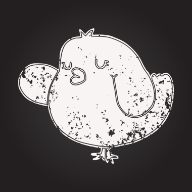 Bir insan tarafından çizilmiş kara tahta tebeşir çizgi film kuşu.