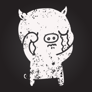 Karatahta tebeşir çizgi film domuzu bir insan tarafından çizilmiş ağlıyor.