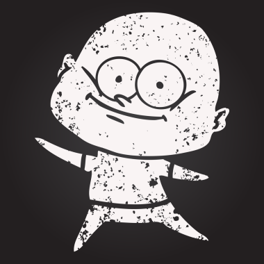 Karatahta tebeşirli kel adam bir insan tarafından çizilmiş.