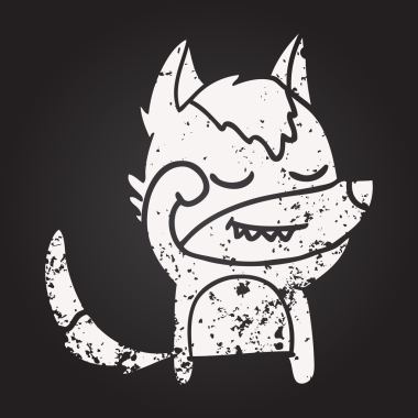 blackboard chalk tired cartoon wolf drawn by a human