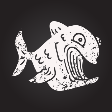 Karatahta tebeşiri bir insan tarafından çizilmiş karikatür balığı.