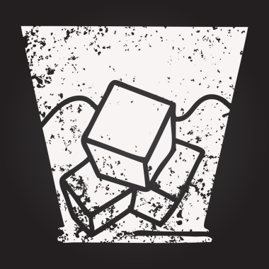 Karatahta tebeşiri bir insan tarafından çizilmiş tuhaf bir çizgi film viskisi ve buz.