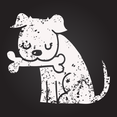 Bir insan tarafından çizilmiş karatahta tebeşirli köpek.