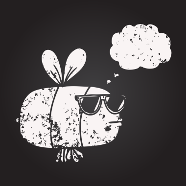 Kara tahta tebeşirle çizilmiş düşünce balonu arısı güneş gözlüğü takan bir insan tarafından çizilmiş.