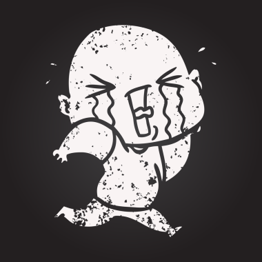 Tahta tebeşir karikatürü, bir insan tarafından çizilmiş kel adam ağlıyor.