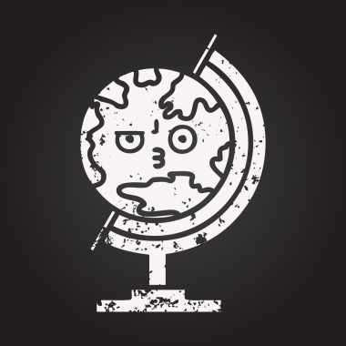 Tahta tebeşir, bir insan tarafından çizilmiş dünyanın karikatürünü çiziyor.