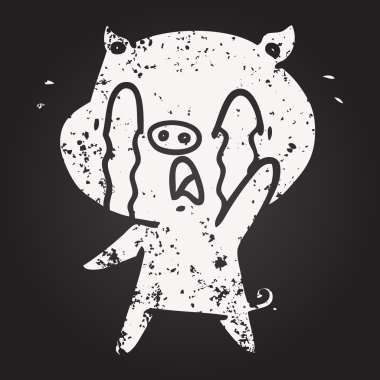 Bir insan tarafından çizilmiş karatahta ağlayan domuz çizgi filmi.