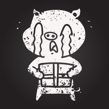 Karatahta tebeşirle ağlayan domuz çizgi filmi. Bir insan tarafından çizilmiş Noel hediyesi.