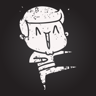 Tahta tebeşir karikatürü bir insan tarafından çizilmiş heyecanlı bir adam