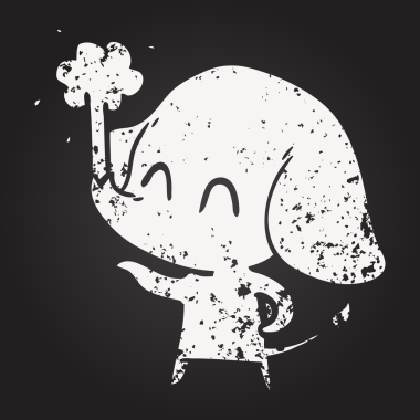 Karatahta tebeşirle şirin bir fil insan tarafından çizilmiş su püskürtüyor.