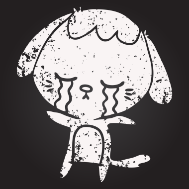 Bir insan tarafından çizilmiş karatahta karikatür ağlayan köpek.