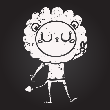 Tahta tebeşir karikatür aslanı bir insan tarafından çizilmiş.