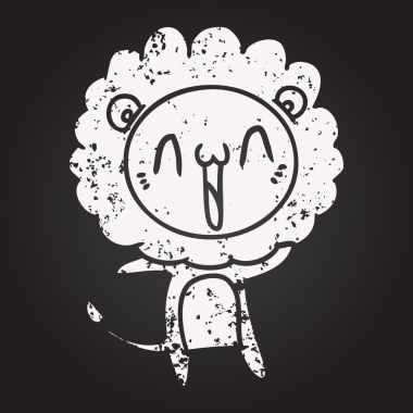 Karatahta tebeşirle çizilmiş mutlu çizgi film aslanı.