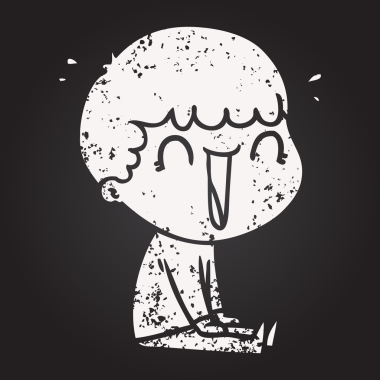 Bir insan tarafından çizilmiş kara tahta tebeşir gülen çizgi film adamı.