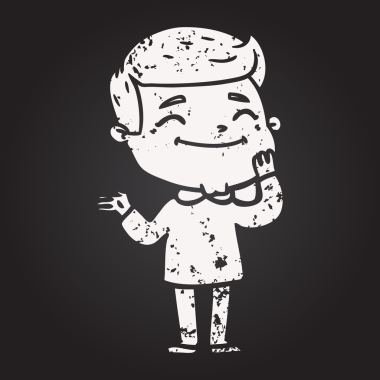 Bir insan tarafından çizilmiş kara tahta tebeşirli mutlu çizgi film adamı.