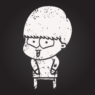 Bir insan tarafından çizilmiş kara tahta tebeşir çizgi filmi mutlu çocuk