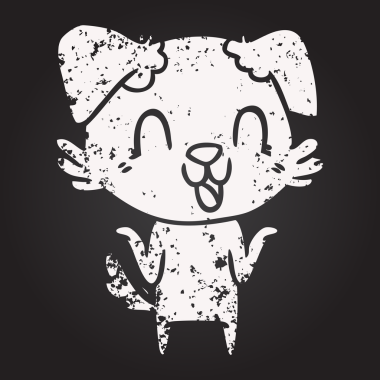 Karatahta tebeşirle gülen köpek bir insan tarafından çizilmiş omuzlarını silkeliyor.