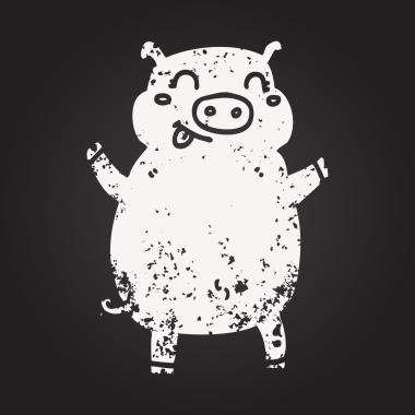 Bir insan tarafından çizilmiş kara tahta çizgi film domuzu.