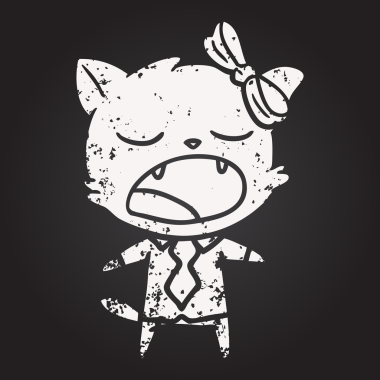 Bir insan tarafından çizilmiş kara tahta tebeşirle çizilmiş esneyen kedi.