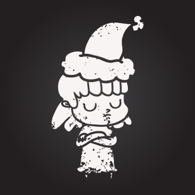 Karatahta tebeşirle çizilmiş kayıtsız bir kadın Noel Baba şapkası giymiş bir insan tarafından çizilmiş.