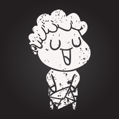 Bir insan tarafından çizilmiş kara tahta tebeşir gülen çizgi film adamı.