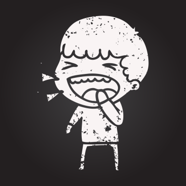 Bir insan tarafından çizilmiş kara tahta tebeşir çizgi filmi gülen adam.