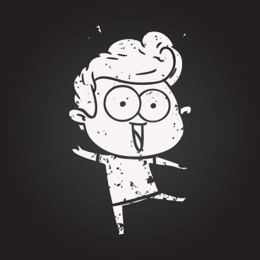 Tahta tebeşir karikatürü bir insan tarafından çizilmiş heyecanlı bir adam