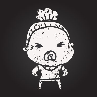 Karatahta tebeşir karikatürü. Kızgın yaşlı kadın bir insan tarafından çizilmiş.